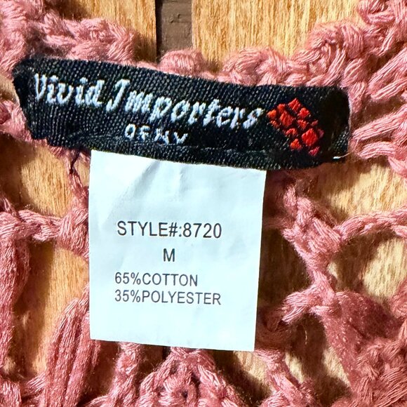 Vivid Importers ORLY Boho Macrame Fringe Tank Top Dusty Rose Pink Medium - Picture 2 of 3